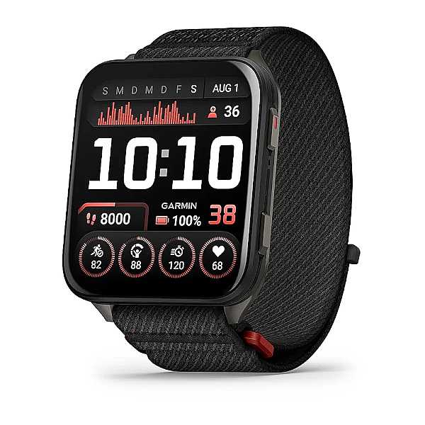 Garmin Venu X1 (010-02980-02) - Smartwatch mit Titanrckseite und ComfortFit-Nylonarmband, schwarz