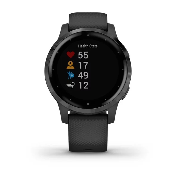 Produktbild von Garmin vivoactive 4s, grau mit schwarzem Armband - GPS Fitness Smartwatch mit effizientem Chroma Touchdisplay