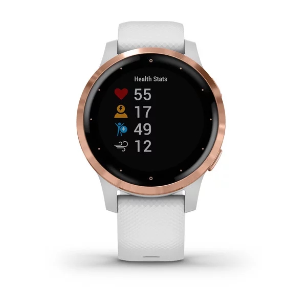Produktbild von Garmin vivoactive 4s, rosegold mit weißem Armband - GPS Fitness Smartwatch mit effizientem Chroma Touchdisplay