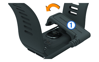 Bild wie die Ladeklemme der Garmin vivoactive HR auf der R�ckseite der Uhr angebracht wird.