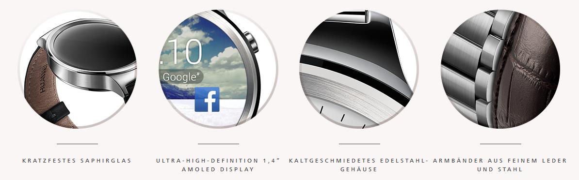 bei der Huawei Watch werden hochwertigste Material eingesetzt