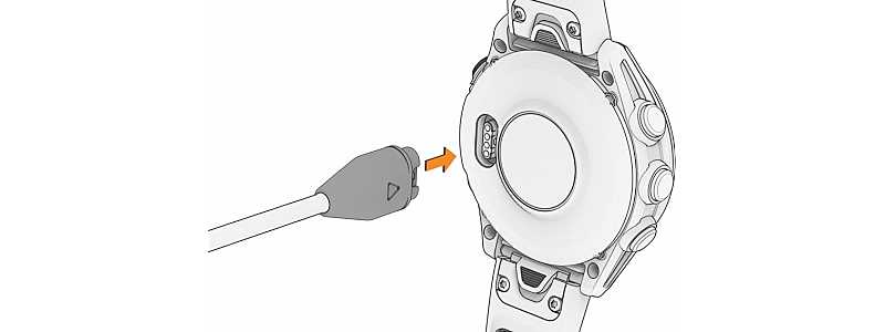 Ansicht der R�ckseite Garmin Smartwatch und Ladekabel, USB Kabel an Garmin Smartwatch anschliessen