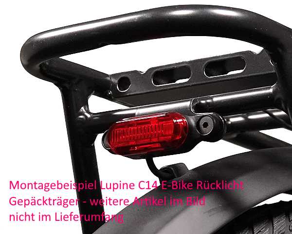 Lupine C14 G - R�cklicht mit Bremslichtfunktion zur Gep�cktr�germontage f�r E-Bikes mit Shimano Motor (offenen Litzen)