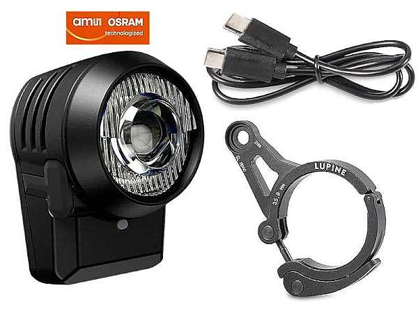 Lupine SL Mono Akku Fahrradlampe mit 700 Lumen, 35mm Lenkerhalter, Ladekabel USB-C