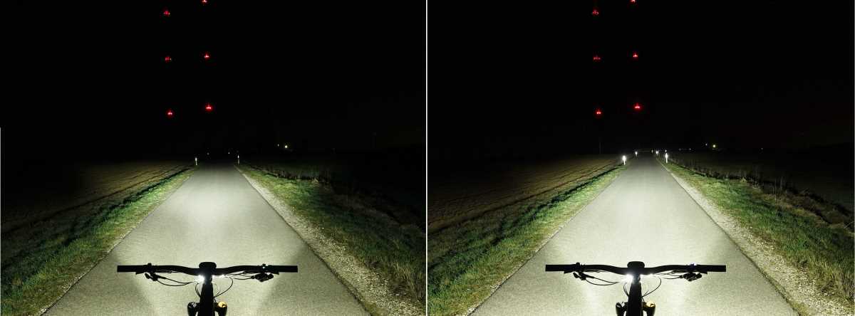 Lupine SL X Abblendlicht und Fernlicht auf Feldweg