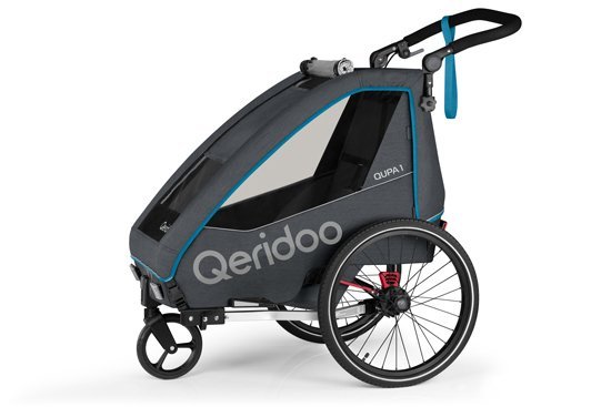 Produktbild von Qeridoo Qupa 1 Blau Q-QUP1-22-BL - Kinderfahrradanhänger mit Federung, Hand-Parkbremse und Buggyrad