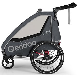 Qeridoo Qupa 2 Grau Q-QUP2-22-GR - Kinderfahrradanhänger mit Federung, Hand-Parkbremse und Buggyrad