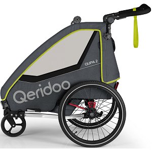 Qeridoo Qupa 2 Lime Q-QUP2-22-LI - Kinderfahrradanhänger mit Federung, Hand-Parkbremse und Buggyrad