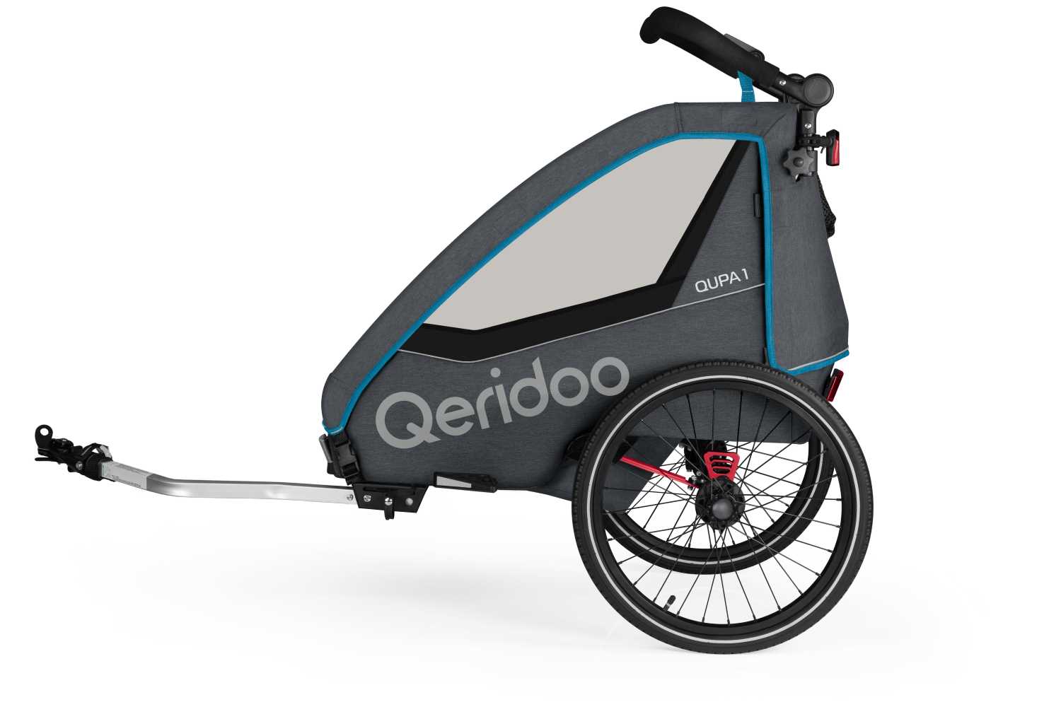 Produktbild von Qeridoo Qupa 1 (2023), blau (Q-QUP1-23-BL), Einsitzer Kinderfahrradanhänger mit Blattfeder Dämpfsystem