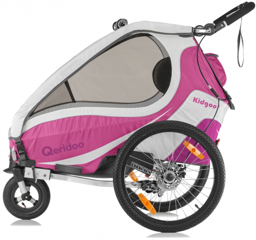 Qeridoo KidGoo1 Sport 2017 pink - Kinderfahrradanhänger mit Federung,  Scheibenbremsen und Buggyrad mit Jogger-Funktion | PDA Max