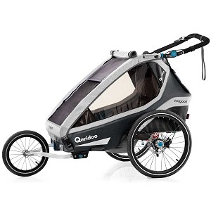 Qeridoo KidGoo 1 Pro Q8P-20-d dunkelgrau - Kinderfahrradanhänger mit Federung, Scheibenbremse, Joggerrad und Buggyrad