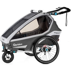 Qeridoo KidGoo 1 Sport Q8S-20-G grau - Kinderfahrradanhänger mit Federung, Scheibenbremse und Buggyrad