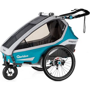 Qeridoo KidGoo 1 Sport Q8S-20-P petrol - Kinderfahrradanhänger mit Federung, Scheibenbremse und Buggyrad