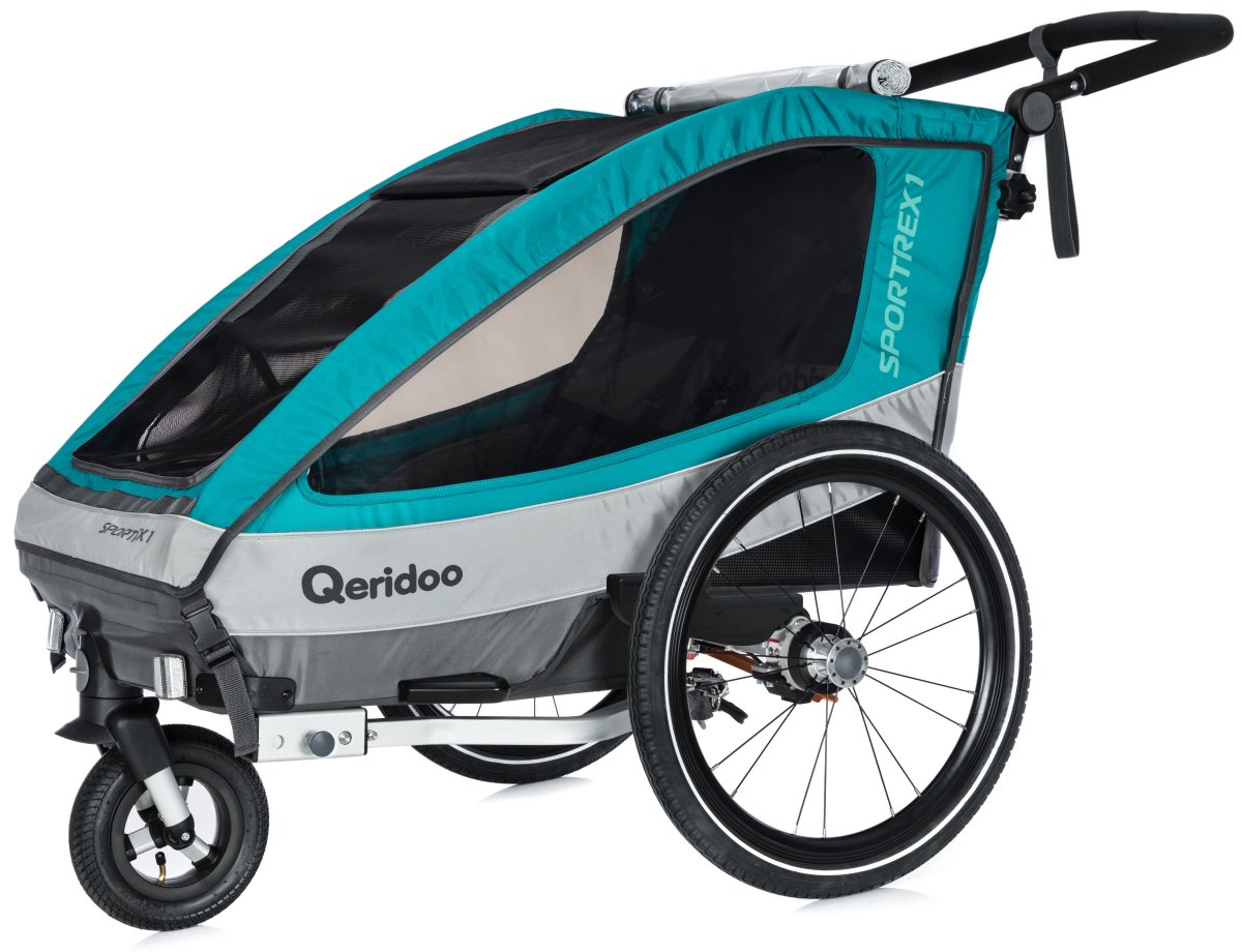 Qeridoo Sportrex1 2018 Q3-18-A aquamarin - Kinderfahrradanhänger mit  Federung, Feststellbremse und Buggyrad mit Jogger-Funktion | PDA Max