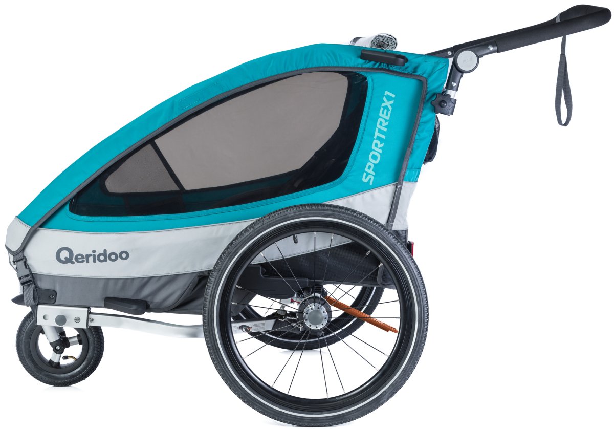 Qeridoo Sportrex2 2018 Q6-18-A aquamarin - Kinderfahrradanhänger mit  Federung, Feststellbremse und Buggyrad mit Jogger-Funktion | PDA Max