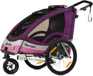 Qeridoo Sportrex1 2017 violett - Kinderfahrradanhänger mit Federung,  Feststellbremse und Buggyrad mit Jogger-Funktion | PDA Max