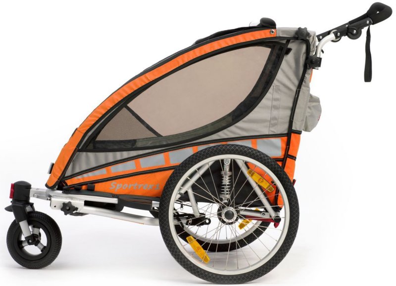 Max Feststellbremse Federung, orange Qeridoo Buggyrad und mit Kinderfahrradanhänger Sportrex1 Jogger-Funktion mit | 2016 - PDA
