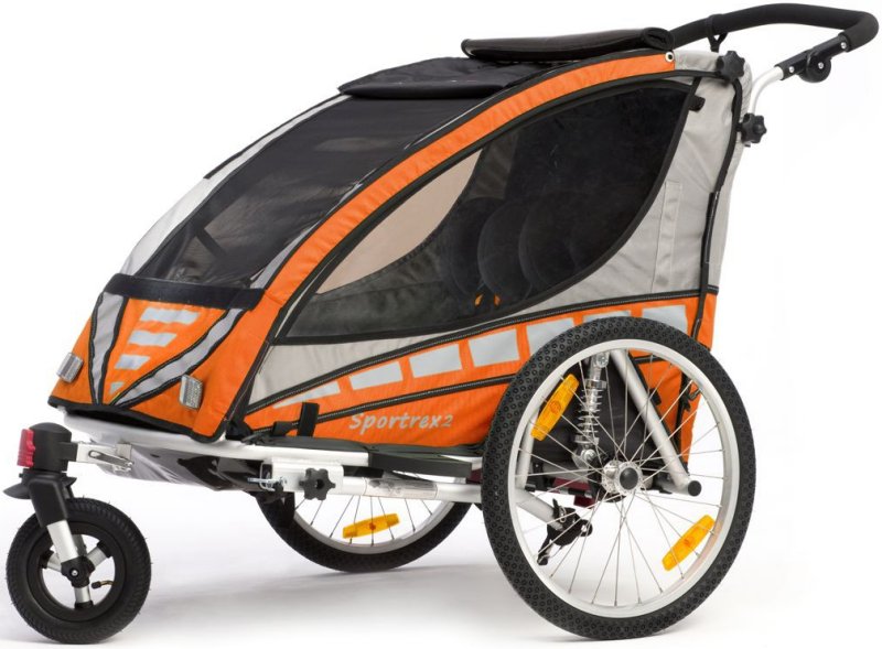 Qeridoo Sportrex2 2016 orange - Kinderfahrradanhänger mit Federung,  Feststellbremse und Buggyrad mit Jogger-Funktion | PDA Max
