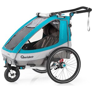 Qeridoo Sportrex2 Q-SR1-21-P petrol - Kinderfahrradanhänger mit Federung, Hand-Parkbremse und Buggyrad