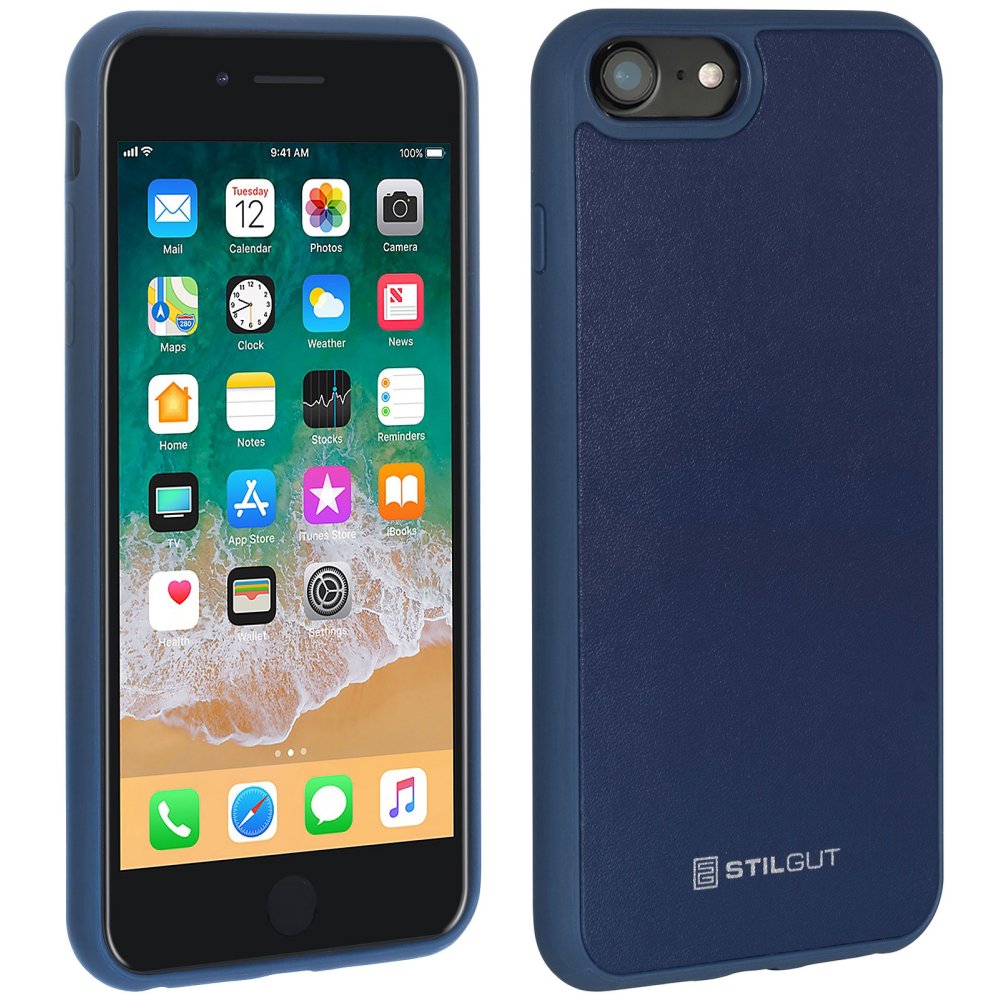 Produktbild von Stilgut Kunststoff Case mit Lederrückseite, blau für Apple iPhone 7/iPhone 8/ iPhone SE 2020