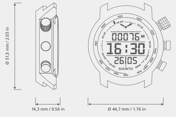 Abmessungen der Suunto Elementum Terra brown