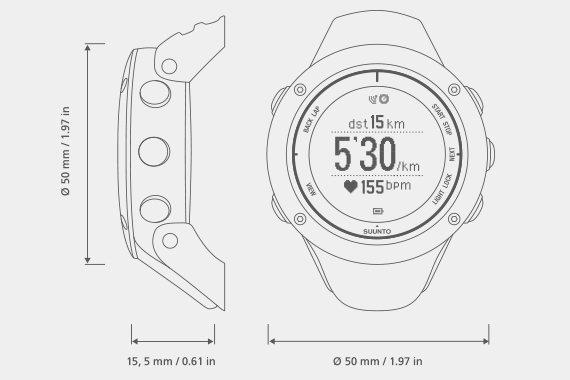 Abmessungen der Suunto Ambit 2 S