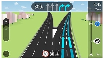 das TomTom Via 
markiert die beste Fahrspur f�r die geplante Route