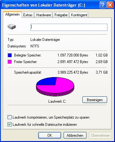 Microsoft Windows XP Home Installations-Kit für Asus Eee PC 4G: freier Speicher auf Festplatte Microsoft Windows XP Home Installations-Kit für Asus Eee PC 4G: freier Speicher auf Festplatte
