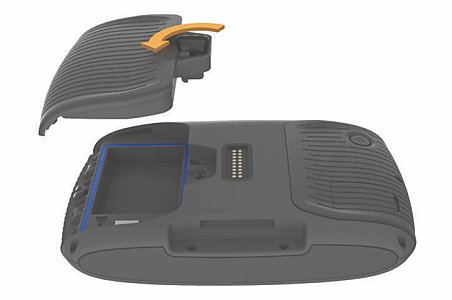 Drehen Sie den D-Ring der Akkuabdeckung gegen den Uhrzeigersinn, und nehmen Sie die Abdeckung ab.